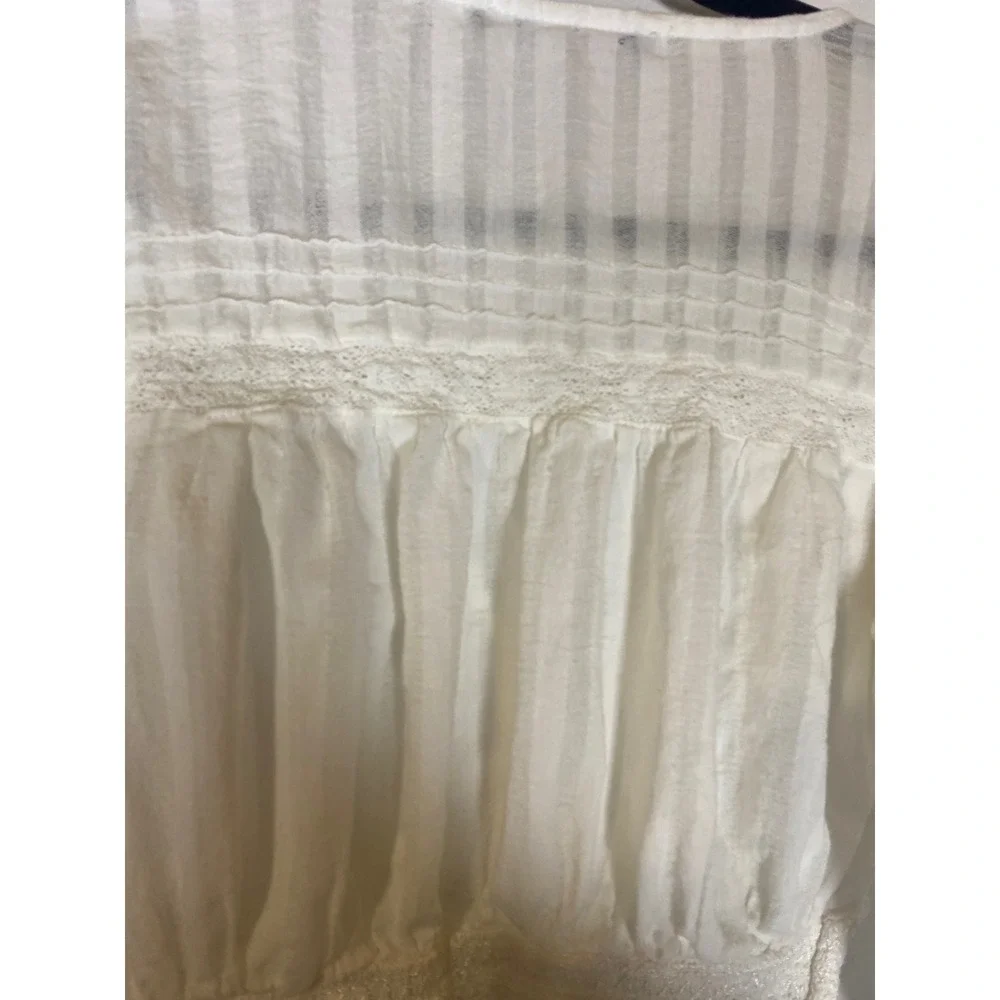 Zara XS Ivory Peasant Crop Top Lace Smocked Boho Cottagecore Blouse Milkmaid